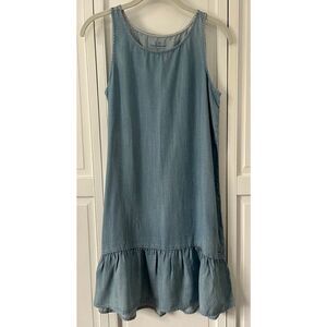 Vineyard Vines Girls Sleeveless Drop Ruffle Hem Dress Light Chambray Size XL/16